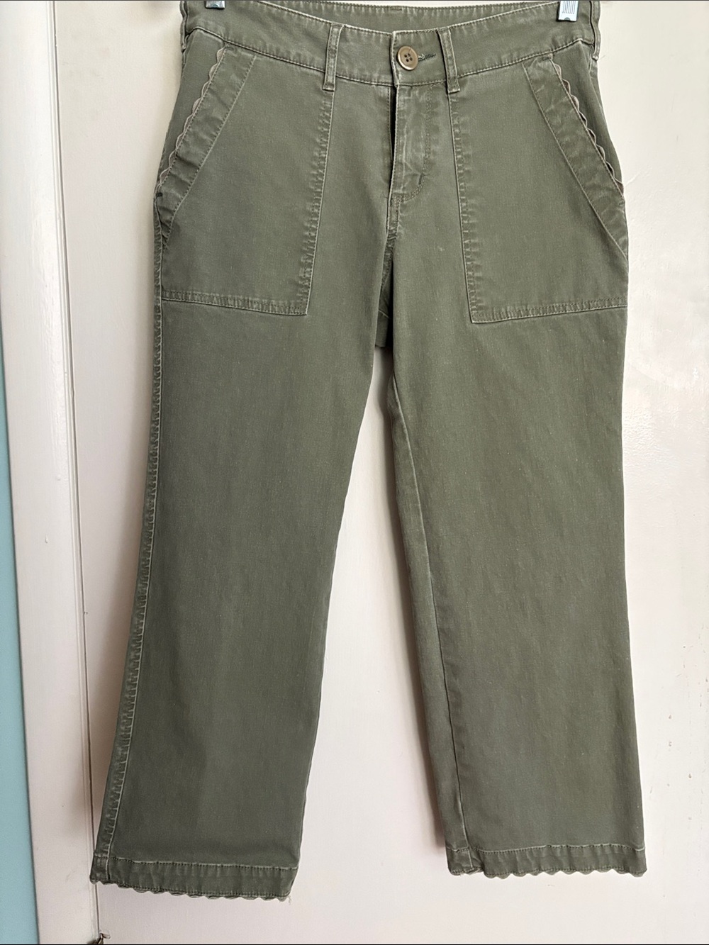 Wide Leg Olive Green Women's Pants with Front Patch Pockets